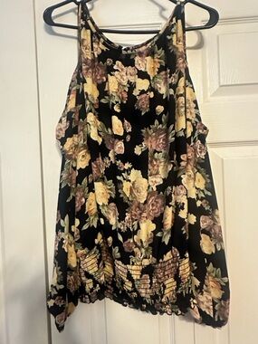 torrid Black Floral Tie-Front Tank with Yellow Roses